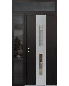 DIAMOND A6 50" X 96" BLACK/BLACK CLEAR GLASS PANEL STAINLESS STEEL RHI WITH SIDELITE AND TRANSOM MIRRORED GLASS