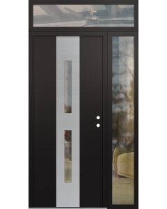 DIAMOND A6 48" X 96" BLACK/BLACK CLEAR GLASS PANEL STAINLESS STEEL LHI WITH SIDELITE AND TRANSOM CLEAR GLASS