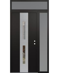 DIAMOND A6 50" X 96" BLACK/BLACK CLEAR GLASS PANEL STAINLESS STEEL LHI WITH SIDELITE AND TRANSOM FROSTED GLASS