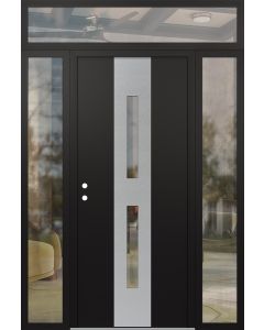 DIAMOND A6 68" X 96" BLACK/BLACK CLEAR GLASS PANEL STAINLESS STEEL RHI WITH 2 SIDELITES AND TRANSOM CLEAR GLASS
