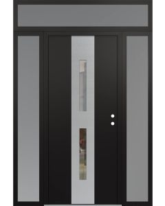 DIAMOND A6 68" X 96" BLACK/BLACK CLEAR GLASS PANEL STAINLESS STEEL LHI WITH 2 SIDELITES AND TRANSOM FROSTED GLASS