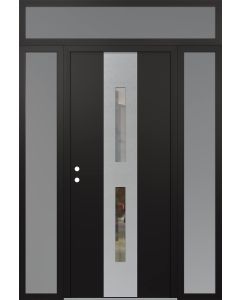 DIAMOND A6 68" X 96" BLACK/BLACK CLEAR GLASS PANEL STAINLESS STEEL RHI WITH 2 SIDELITES AND TRANSOM FROSTED GLASS