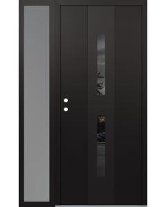 DIAMOND A6 52" X 80" BLACK/BLACK MIRRORED GLASS PANEL BLACK RHI WITH SIDELITE FROSTED GLASS