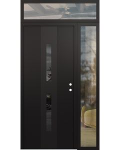 DIAMOND A6 52" X 96" BLACK/BLACK MIRRORED GLASS PANEL BLACK LHI WITH SIDELITE AND TRANSOM CLEAR GLASS
