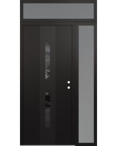 DIAMOND A6 48" X 96" BLACK/BLACK MIRRORED GLASS PANEL BLACK LHI WITH SIDELITE AND TRANSOM FROSTED GLASS