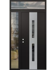 DIAMOND A6 52" X 96" BLACK/BLACK MIRRORED GLASS PANEL STAINLESS STEEL RHI WITH SIDELITE AND TRANSOM CLEAR GLASS