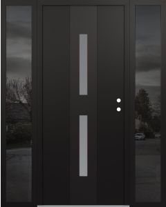 DIAMOND A6 60" X 80" BLACK/WHITE FROSTED GLASS PANEL BLACK LHI WITH 2 SIDELITES MIRRORED GLASS