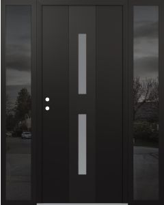 DIAMOND A6 60" X 80" BLACK/WHITE FROSTED GLASS PANEL BLACK RHI WITH 2 SIDELITES MIRRORED GLASS
