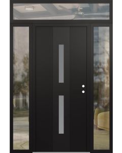 DIAMOND A6 68" X 96" BLACK/WHITE FROSTED GLASS PANEL BLACK LHI WITH 2 SIDELITES AND TRANSOM CLEAR GLASS