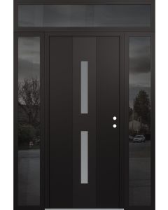 DIAMOND A6 68" X 96" BLACK/WHITE FROSTED GLASS PANEL BLACK LHI WITH 2 SIDELITES AND TRANSOM MIRRORED GLASS