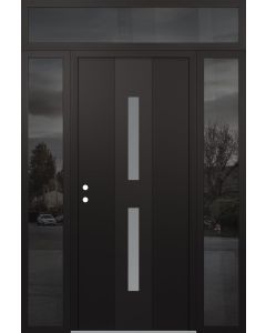 DIAMOND A6 68" X 96" BLACK/WHITE FROSTED GLASS PANEL BLACK RHI WITH 2 SIDELITES AND TRANSOM MIRRORED GLASS