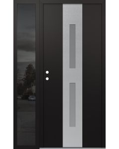 DIAMOND A6 52" X 80" BLACK/WHITE FROSTED GLASS PANEL STAINLESS STEEL RHI WITH SIDELITE MIRRORED GLASS