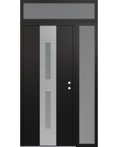 DIAMOND A6 48" X 96" BLACK/WHITE FROSTED GLASS PANEL STAINLESS STEEL LHI WITH SIDELITE AND TRANSOM FROSTED GLASS