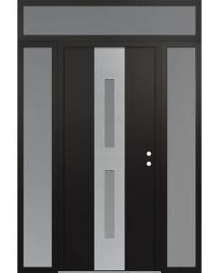 DIAMOND A6 60" X 96" BLACK/WHITE FROSTED GLASS PANEL STAINLESS STEEL LHI WITH 2 SIDELITES AND TRANSOM FROSTED GLASS