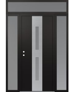 DIAMOND A6 60" X 96" BLACK/WHITE FROSTED GLASS PANEL STAINLESS STEEL RHI WITH 2 SIDELITES AND TRANSOM FROSTED GLASS