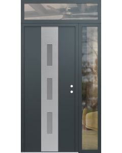 DIAMOND A7 48" X 96" ANTHRACITE/ANTHRACITE FROSTED GLASS PANEL STAINLESS STEEL LHI WITH SIDELITE AND TRANSOM CLEAR GLASS