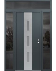 DIAMOND A7 64" X 96" ANTHRACITE/ANTHRACITE FROSTED GLASS PANEL STAINLESS STEEL LHI WITH 2 SIDELITES AND TRANSOM MIRRORED GLASS