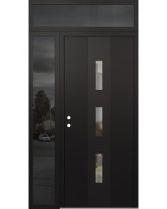 DIAMOND A7 50" X 96" BLACK/BLACK CLEAR GLASS PANEL BLACK RHI WITH SIDELITE AND TRANSOM MIRRORED GLASS