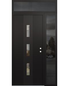 DIAMOND A7 50" X 96" BLACK/BLACK CLEAR GLASS PANEL BLACK LHI WITH SIDELITE AND TRANSOM MIRRORED GLASS