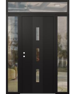 DIAMOND A7 68" X 96" BLACK/BLACK CLEAR GLASS PANEL BLACK RHI WITH 2 SIDELITES AND TRANSOM CLEAR GLASS