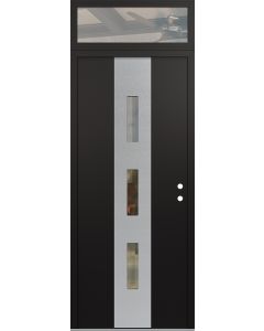 DIAMOND A7 36" X 96" BLACK/BLACK CLEAR GLASS PANEL STAINLESS STEEL LHI WITH TRANSOM CLEAR GLASS