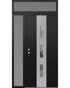 DIAMOND A7 50" X 96" BLACK/BLACK CLEAR GLASS PANEL STAINLESS STEEL RHI WITH SIDELITE AND TRANSOM FROSTED GLASS