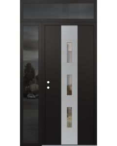 DIAMOND A7 50" X 96" BLACK/BLACK CLEAR GLASS PANEL STAINLESS STEEL RHI WITH SIDELITE AND TRANSOM MIRRORED GLASS