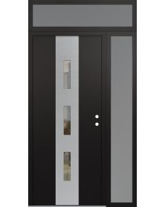 DIAMOND A7 50" X 96" BLACK/BLACK CLEAR GLASS PANEL STAINLESS STEEL LHI WITH SIDELITE AND TRANSOM FROSTED GLASS