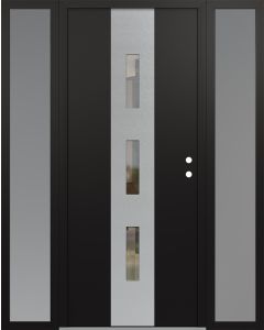 DIAMOND A7 68" X 80" BLACK/BLACK CLEAR GLASS PANEL STAINLESS STEEL LHI WITH 2 SIDELITES FROSTED GLASS
