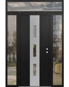 DIAMOND A7 68" X 96" BLACK/BLACK CLEAR GLASS PANEL STAINLESS STEEL LHI WITH 2 SIDELITES AND TRANSOM CLEAR GLASS