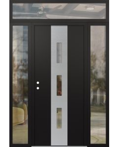 DIAMOND A7 64" X 96" BLACK/BLACK CLEAR GLASS PANEL STAINLESS STEEL RHI WITH 2 SIDELITES AND TRANSOM CLEAR GLASS