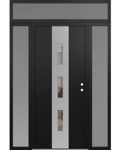 DIAMOND A7 68" X 96" BLACK/BLACK CLEAR GLASS PANEL STAINLESS STEEL LHI WITH 2 SIDELITES AND TRANSOM FROSTED GLASS