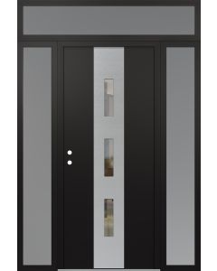 DIAMOND A7 64" X 96" BLACK/BLACK CLEAR GLASS PANEL STAINLESS STEEL RHI WITH 2 SIDELITES AND TRANSOM FROSTED GLASS