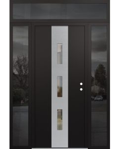 DIAMOND A7 64" X 96" BLACK/BLACK CLEAR GLASS PANEL STAINLESS STEEL LHI WITH 2 SIDELITES AND TRANSOM MIRRORED GLASS