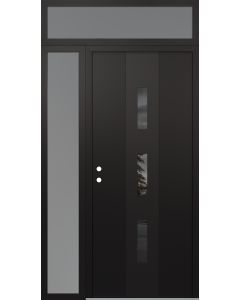 DIAMOND A7 48" X 96" BLACK/BLACK MIRRORED GLASS PANEL BLACK RHI WITH SIDELITE AND TRANSOM FROSTED GLASS