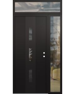 DIAMOND A7 52" X 96" BLACK/BLACK MIRRORED GLASS PANEL BLACK LHI WITH SIDELITE AND TRANSOM CLEAR GLASS