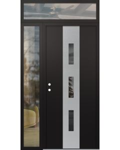 DIAMOND A7 48" X 96" BLACK/BLACK MIRRORED GLASS PANEL STAINLESS STEEL RHI WITH SIDELITE AND TRANSOM CLEAR GLASS