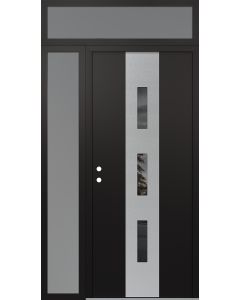 DIAMOND A7 48" X 96" BLACK/BLACK MIRRORED GLASS PANEL STAINLESS STEEL RHI WITH SIDELITE AND TRANSOM FROSTED GLASS