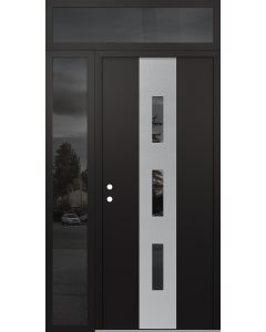 DIAMOND A7 52" X 96" BLACK/BLACK MIRRORED GLASS PANEL STAINLESS STEEL RHI WITH SIDELITE AND TRANSOM MIRRORED GLASS