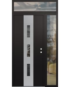 DIAMOND A7 48" X 96" BLACK/BLACK MIRRORED GLASS PANEL STAINLESS STEEL LHI WITH SIDELITE AND TRANSOM CLEAR GLASS