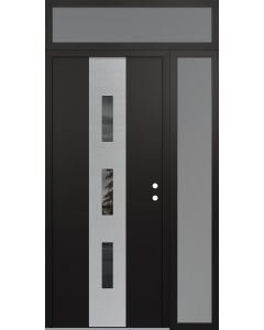 DIAMOND A7 48" X 96" BLACK/BLACK MIRRORED GLASS PANEL STAINLESS STEEL LHI WITH SIDELITE AND TRANSOM FROSTED GLASS