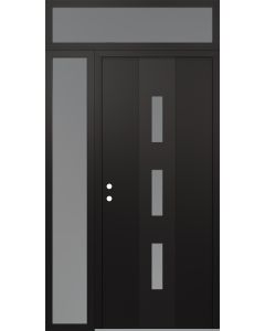 DIAMOND A7 48" X 96" BLACK/WHITE FROSTED GLASS PANEL BLACK RHI WITH SIDELITE AND TRANSOM FROSTED GLASS
