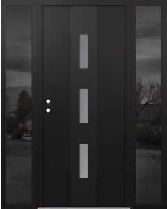 DIAMOND A7 60" X 80" BLACK/WHITE FROSTED GLASS PANEL BLACK RHI WITH 2 SIDELITES MIRRORED GLASS