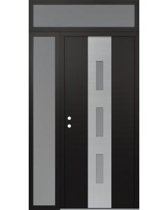 DIAMOND A7 48" X 96" BLACK/WHITE FROSTED GLASS PANEL STAINLESS STEEL RHI WITH SIDELITE AND TRANSOM FROSTED GLASS