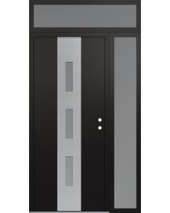 DIAMOND A7 48" X 96" BLACK/WHITE FROSTED GLASS PANEL STAINLESS STEEL LHI WITH SIDELITE AND TRANSOM FROSTED GLASS