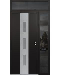 DIAMOND A7 50" X 96" BLACK/WHITE FROSTED GLASS PANEL STAINLESS STEEL LHI WITH SIDELITE AND TRANSOM MIRRORED GLASS