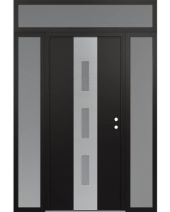 DIAMOND A7 60" X 96" BLACK/WHITE FROSTED GLASS PANEL STAINLESS STEEL LHI WITH 2 SIDELITES AND TRANSOM FROSTED GLASS