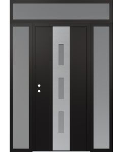 DIAMOND A7 60" X 96" BLACK/WHITE FROSTED GLASS PANEL STAINLESS STEEL RHI WITH 2 SIDELITES AND TRANSOM FROSTED GLASS