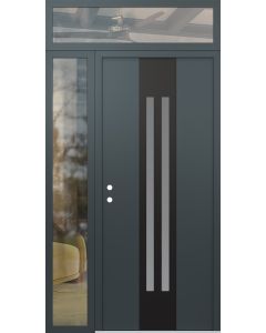 DIAMOND A8 50" X 96" ANTHRACITE/ANTHRACITE FROSTED GLASS PANEL BLACK RHI WITH SIDELITE AND TRANSOM CLEAR GLASS