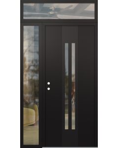 DIAMOND A8 48" X 96" BLACK/BLACK CLEAR GLASS PANEL BLACK RHI WITH SIDELITE AND TRANSOM CLEAR GLASS